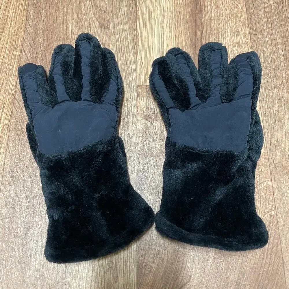 Lands End Black Winter Faux Fur Smart Touch Gloves Womens Size Large